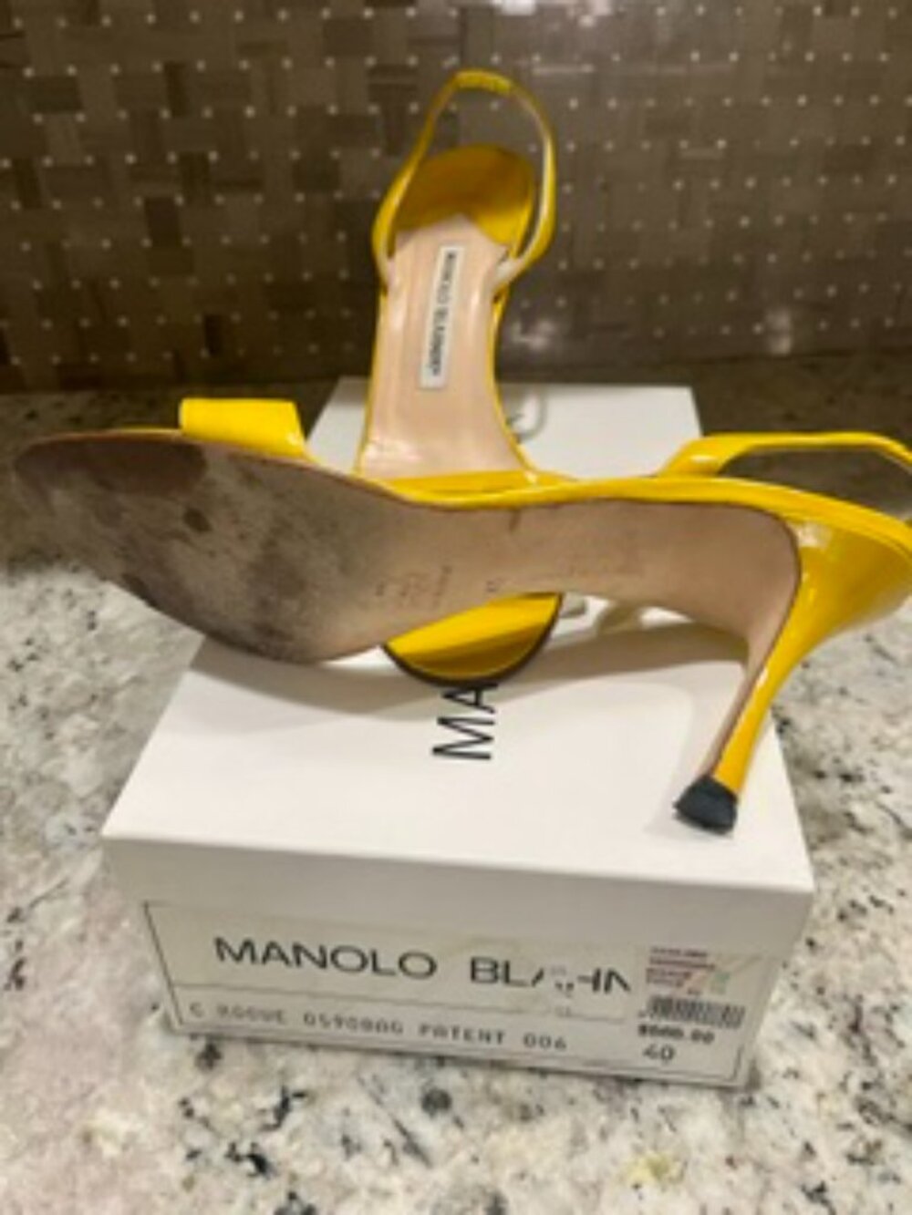 Manolo Blahnik Yellow Patent Leather Sling Backs, Size 40 - Picture 3 of 3